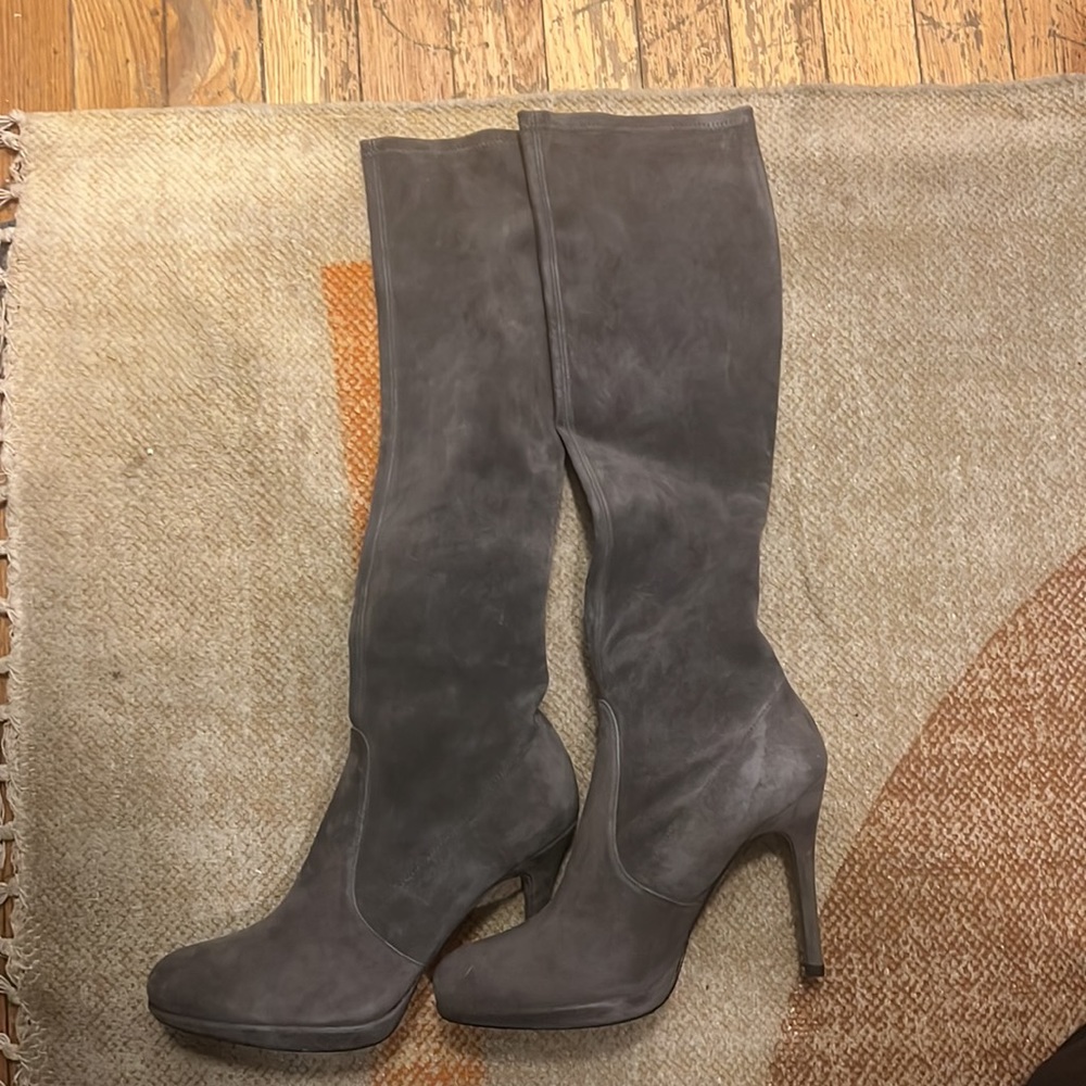 Stuart Weitzman GIVEITUP knee boot charcoal suede size 8 NWT